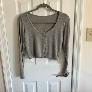 Gilly Hicks Gray Ribbed Cropped Long Sleeve Tee Women’s Size Medium
